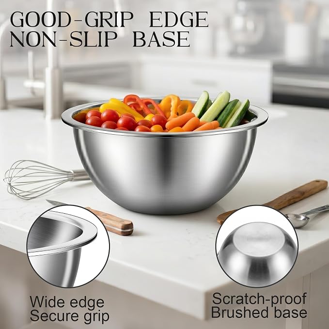 DUTZUN Heavy-Duty Stainless Steel Mixing Bowls Set of 5 plus 3QT Colander - Image 4