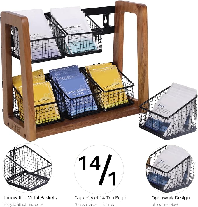 HTB 2 Tier Tea Organizer for Tea Bags, Tea Bag Holder - Image 4