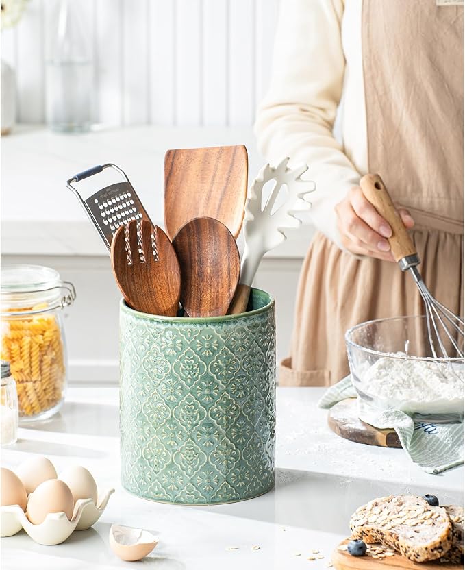 Kitchen Utensil Holder, 6x7 inch Large Ceramic Utensil Holder - Image 5
