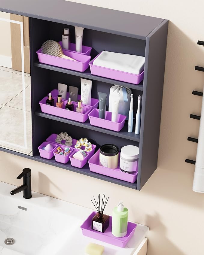 BiuLeon 25 PCS Plastic Drawer Organizers Set, 4-Sizes Vanity and Makeup - Image 6