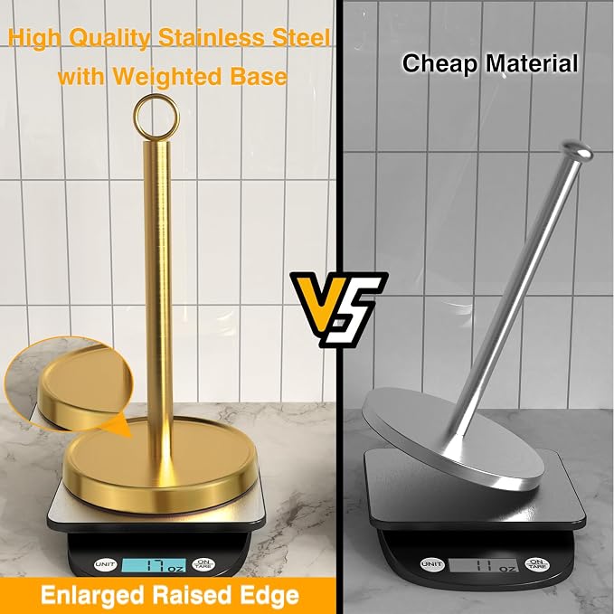 Gold Paper Towel Holder Countertop, Stainless Steel, Weighted Base, Paper Towel - Image 3
