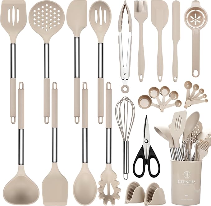 NCUE Silicone Cooking Utensils Set, Food Grade Silicone and Stainless Steel by NCUE