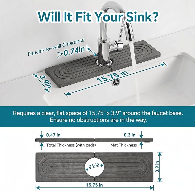 Stone Faucet Mat for Kitchen Sink-Diatomite Drying Stone Mat& Sink Protector - Image 2