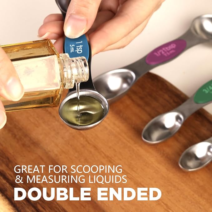 ChefAide Pack of 8 Stainless Steel Magnetic Measuring Spoons Set, Dual Sided - Image 5