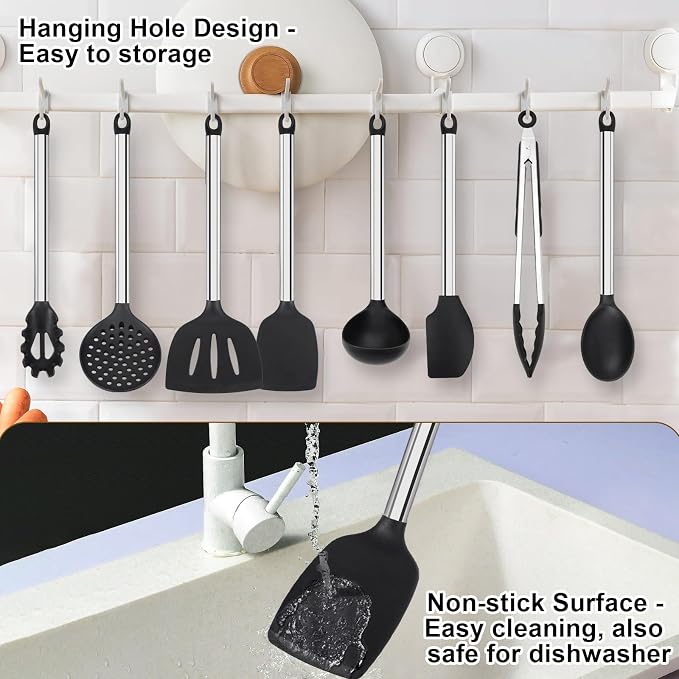 Silicone Cooking Utensils Set, Vayvnt 8 PCS Kitchen Utensils Set - Image 5