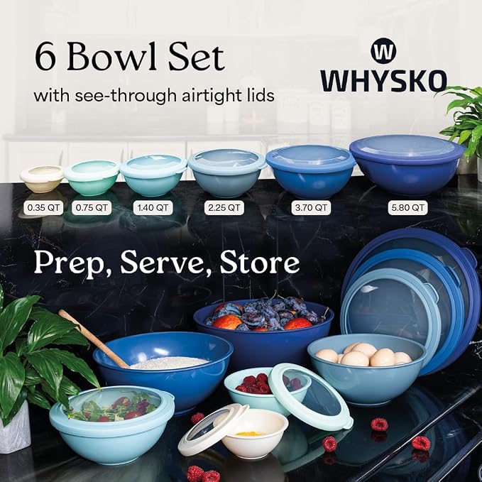 WHYSKO Mixing Bowl Set, 12 Piece Colorful Plastic Mixing Bowls - Image 2