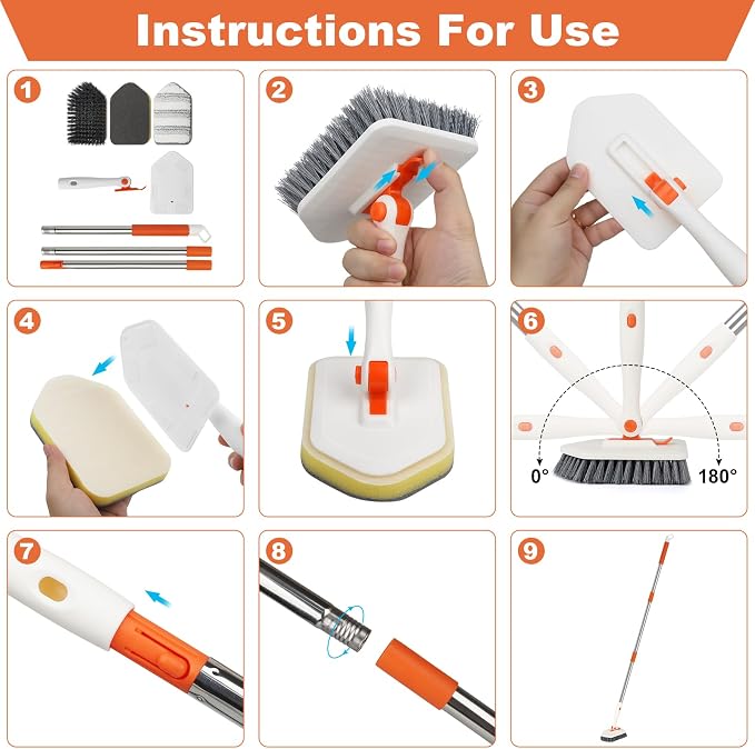 Long Handled Scrub Brush for Shower，3-in-1 Cleaning Brushes - Image 8