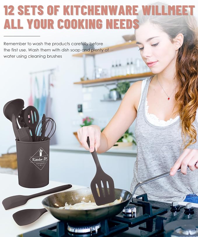 Kitchen Utensils Set-12 Pieces Silicone Cooking Utensils Set 392°F Heat - Image 4