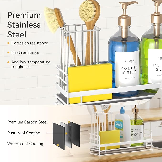 Yofidra Sink Caddy with Stone Drying Tray: Stainless Steel Soap Dispenser - Image 7