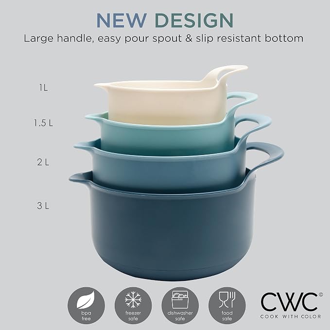 COOK WITH COLOR Nesting Plastic Mixing Bowl Set with Pour Spouts and Handles - Image 7