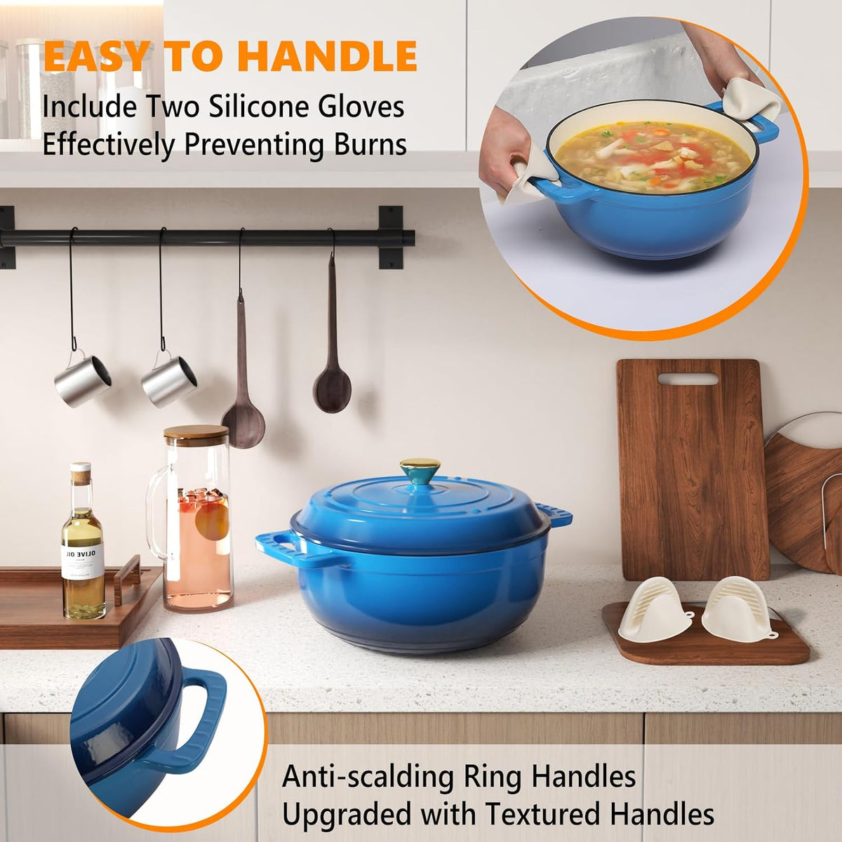 ROVSUN Enameled Cast Iron Round Dutch Oven, 6QT, Blue