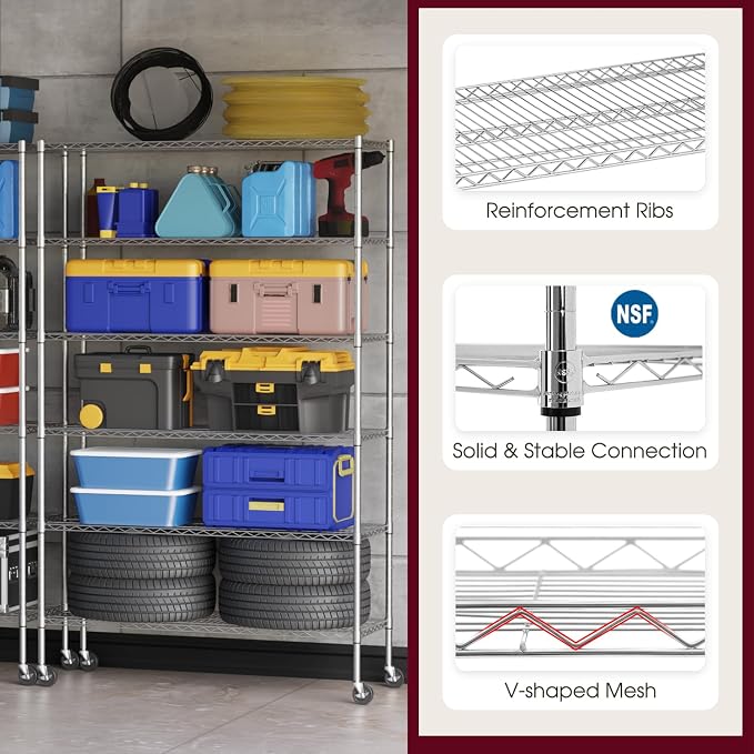 BestOffice NSF Wire Shelving Unit 6Shelf Large Storage Shelves Heavy Duty Metal - Image 4
