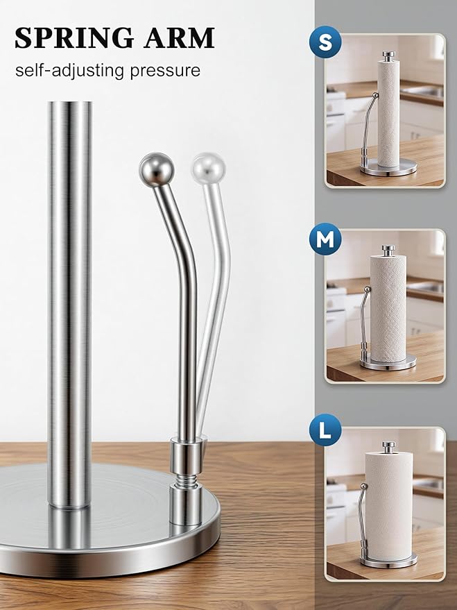 SMARTAKE Paper Towel Holder, Paper Towel Dispenser Standing Weighted Base Non - Image 2