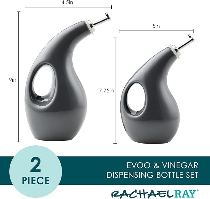 Rachael Ray Serveware Ceramic EVOO Oil and Vinegar Dispensing Bottle Set - Image 2