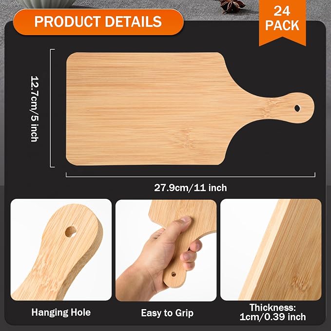 24 Pcs Thicken Bamboo Cutting Board Bulk 11x5 Inch Personalized Wood Chopping - Image 2