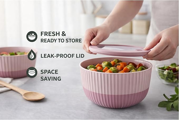 Mixing Bowls with Lids, 8-Piece Airtight Leak-Proof Nesting BPA-Free Bowl Set - Image 4