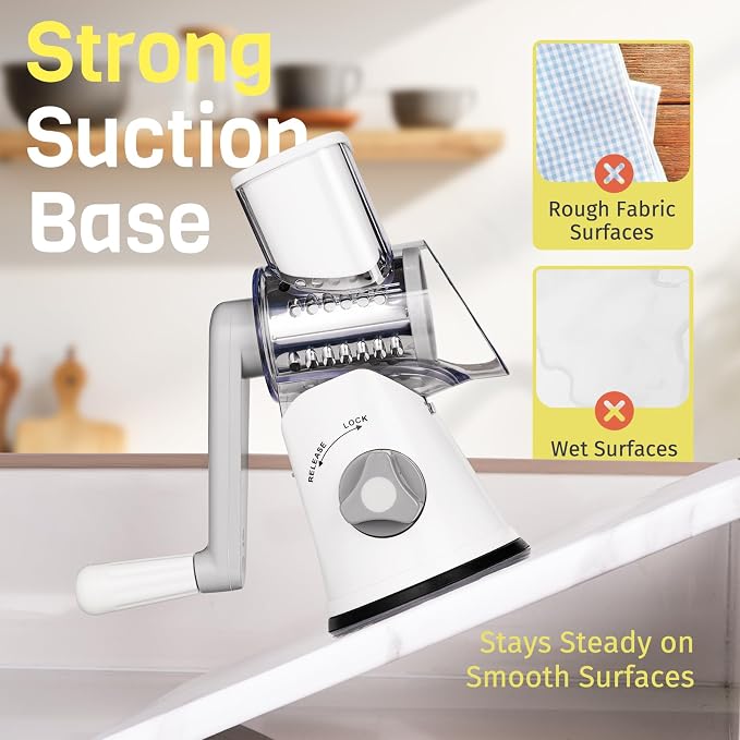 Rotary Cheese Grater Hand Crank, 3 Blades Slicer Shredder, Cheese Grater - Image 6