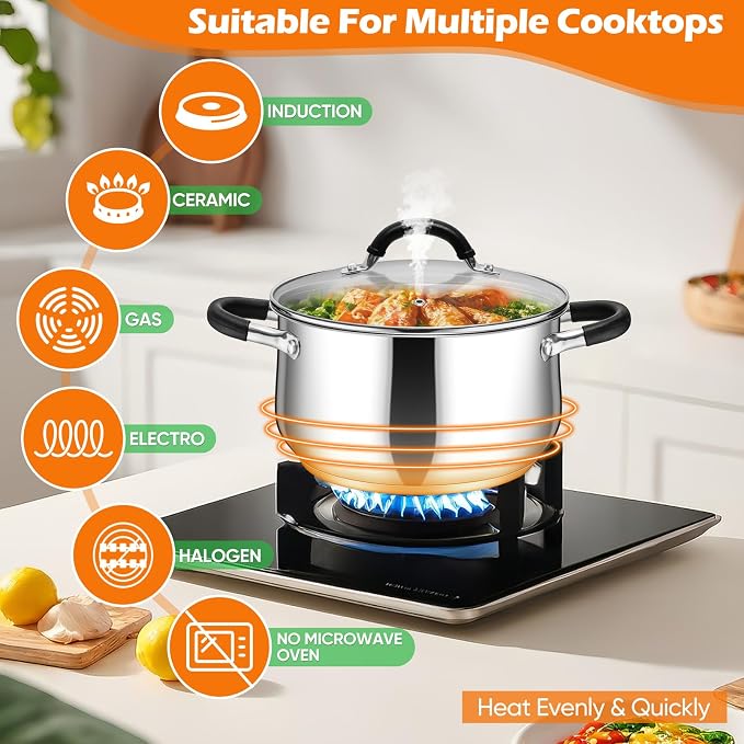 P&P CHEF Stainless Steel Stock Pot, 4 Qt Cooking Soup Pot - Image 6