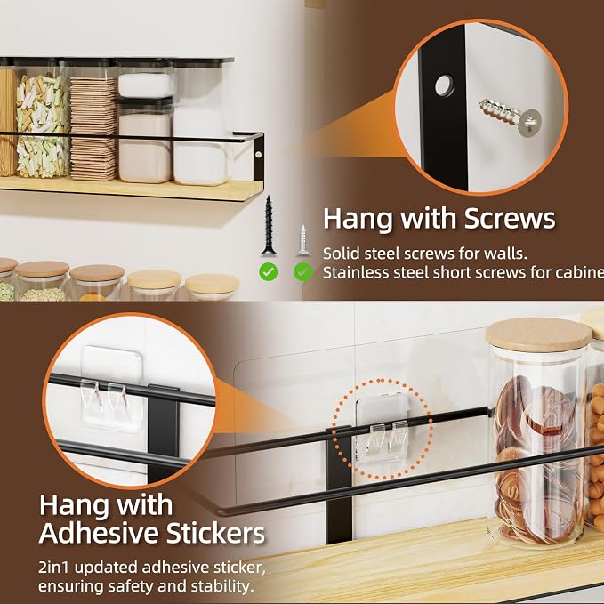 Spice Rack, Self-Adhesive or drilling, Rustic Style Hanging Spice Rack - Image 4