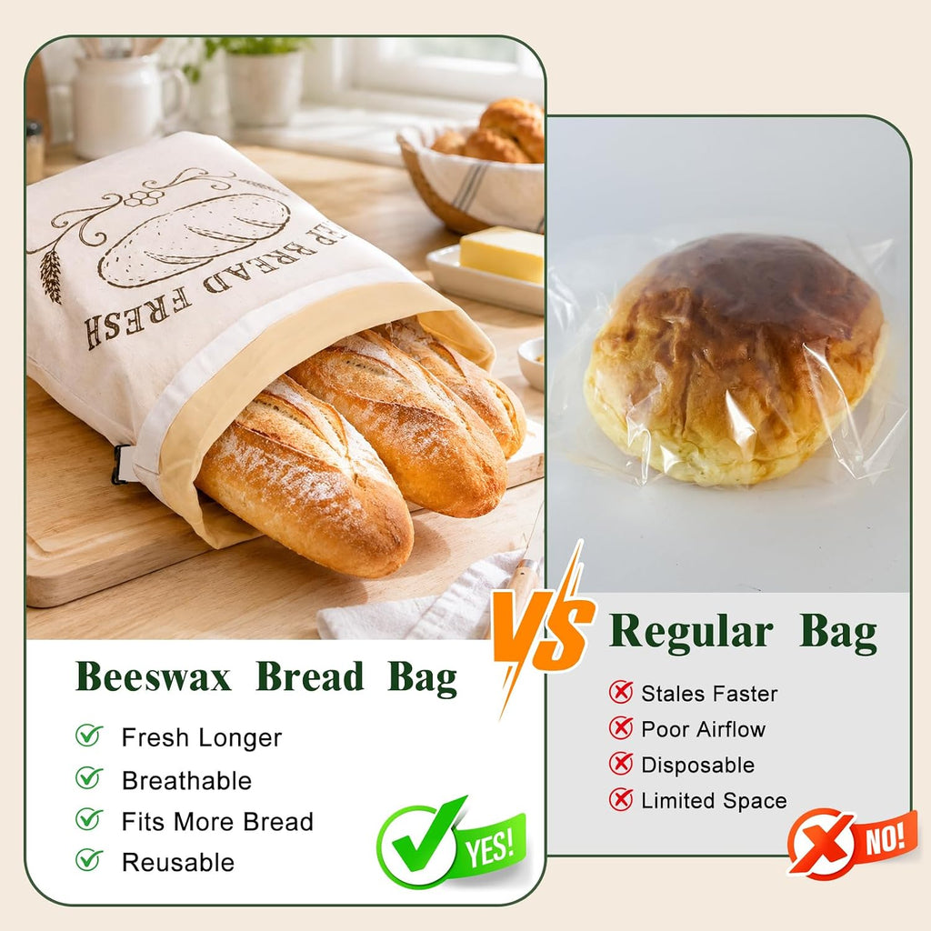 2 Pack Beeswax Bread Bags for Sourdough Homemade Reusable Bread Bag