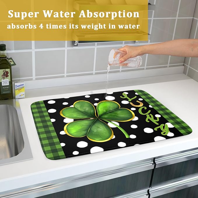 St. Patrick's Day Dish Drying Mats 18x24 Inch Green Clover Shamrock Lucky - Image 7