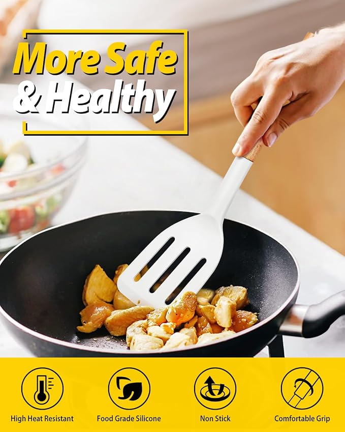 Pack of 2 Silicone Cooking Spatula, Heat Resistant Solid Turner, Non Stick - Image 3