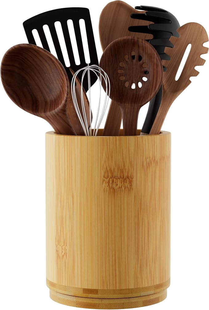 Utensil Holder, Bamboo Kitchen Utensil Holder by Segtenant