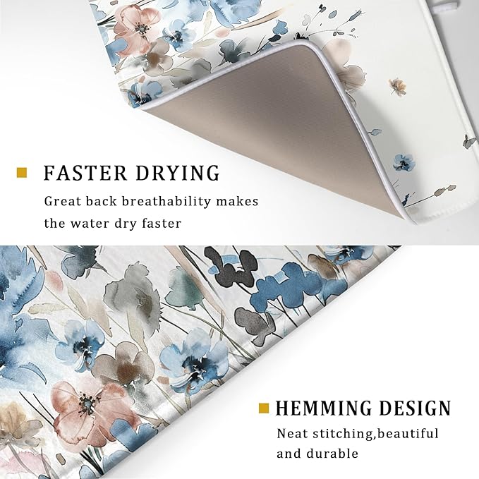 Giwawa Watercolor Floral Dish Drying Mat, Spring Summer Wildflower Microfiber - Image 3