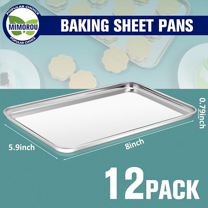 Mimorou 12 Pcs Baking Sheet Stainless Steel Cookie Sheet Small Metal Pans - Image 2
