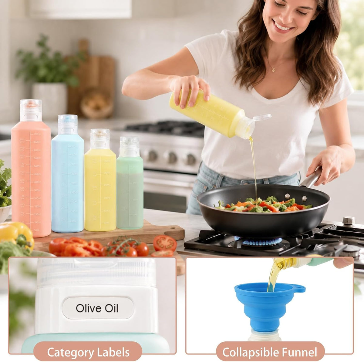4Pcs Condiment Squeeze Bottles, 12 oz Silicone Squeeze Bottles For