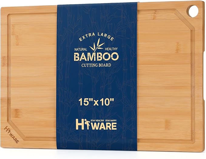 Hiware Bamboo Cutting Board for Kitchen, Heavy Duty Wood Cutting Board by HIWARE