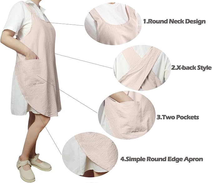 Cotton Cross Back Aprons Solid Color Cooking Kitchen Garden Smock - Image 5