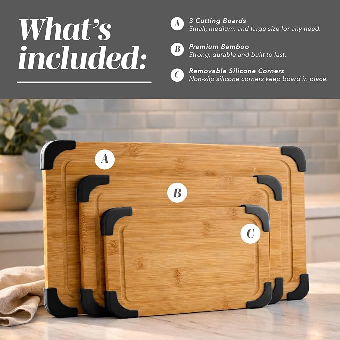 COOK WITH COLOR Non-Slip Cutting Board Set – Kitchen Essentials with Easy Grip - Image 2