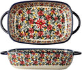 Red Daisy Flower Vintage Style Ceramic Bakeware Casserole Dish Baking Pan by Bicuzat