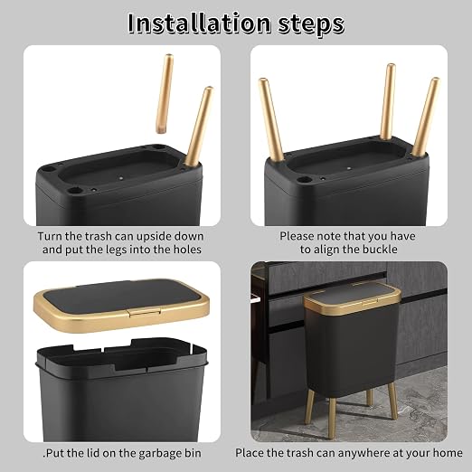 Procade Office Trash Can with Lid, Modern Narrow Garbage Can with Legs - Image 5