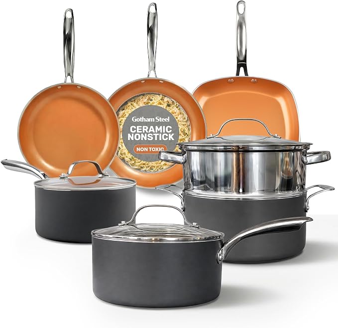 Gotham Steel 12 Pc Ceramic Cookware Set Nonstick, Ceramic Pots and Pans Set Non by GothamSteel
