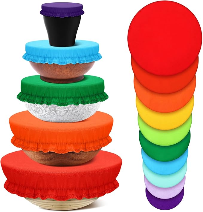 Patelai 10 Pcs Bowl Covers Reusable in 5 Size Stretch Cloth Fabric Elastic Food by Patelai