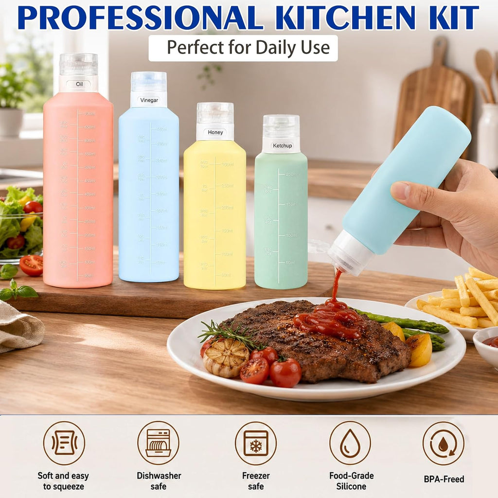 4Pcs Condiment Squeeze Bottles, 12 oz Silicone Squeeze Bottles For