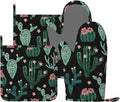 Trendy Cactus Oven Mitts and Pot Holders Sets of 4, Heat Resistant Silicone by Echoserein