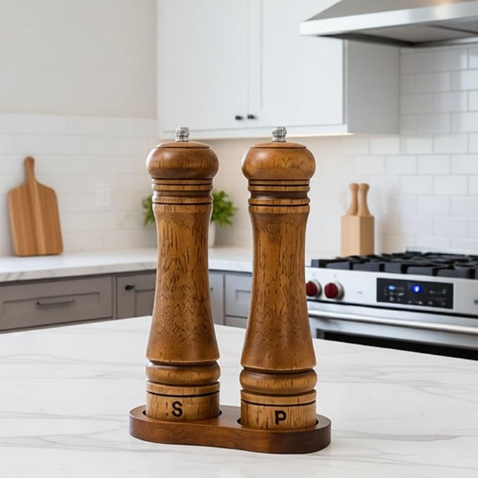 Wooden Salt and Pepper Grinder Set, Premium Oak Wood Salt Grinders Shakers - Image 4