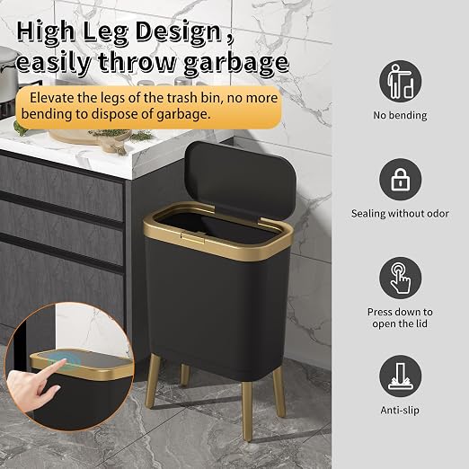 Procade Office Trash Can with Lid, Modern Narrow Garbage Can with Legs - Image 4