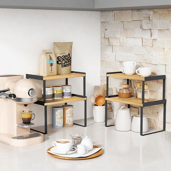 Goozii Cabinet Shelf Organizer Set of 4, Kitchen Counter Shelf Riser - Image 4