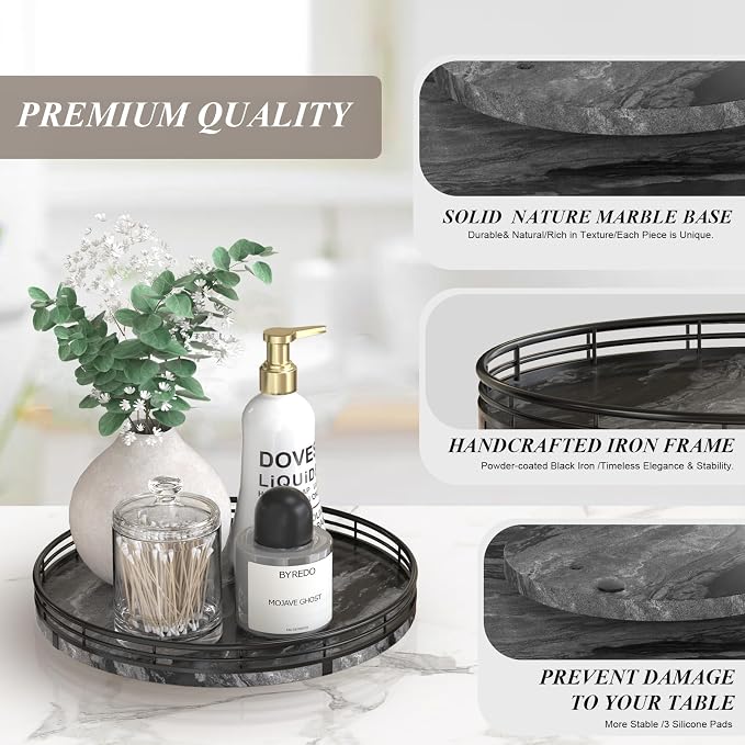 Marble Lazy Susan Turntable for Table Top – 10” Round Ancient Wood Grain Marble - Image 7