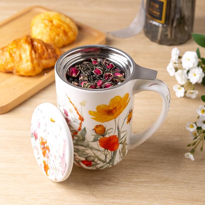 AmorArc Porcelain Tea Mug with Infuser and Lids, 18 Oz Large Cup Strainer with - Image 4