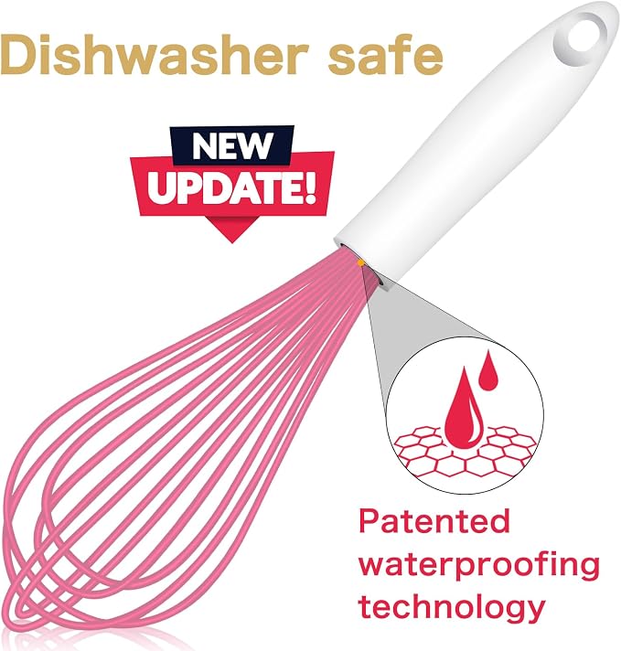 OYV Pink Silicone Whisk, Sealed Waterproof Design Set of 3, Professional - Image 2