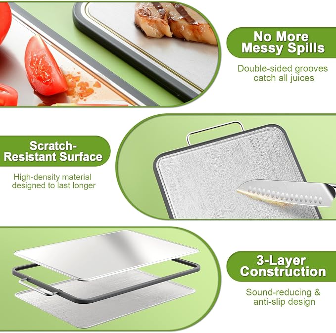 Stainless Steel Cutting Board for Kitchen, Double Sided Defrosting Tray - Image 5