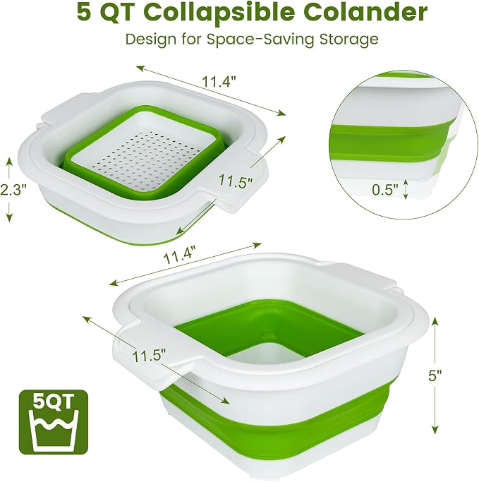 Collapsible Colander Set with Strainer Bowl, 2 in 1 Fruit Washing Basket with - Image 2