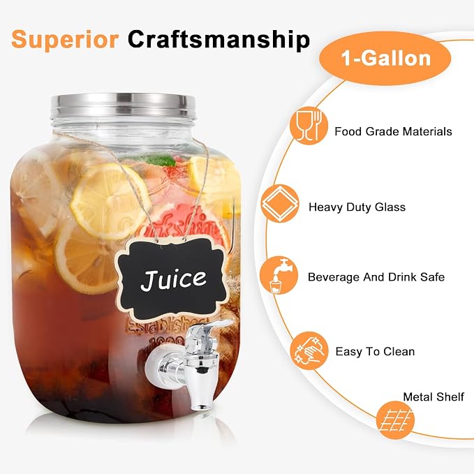 Drink Dispenser With Spigot, 1 Gallon Glass Drink Dispensers - Image 3