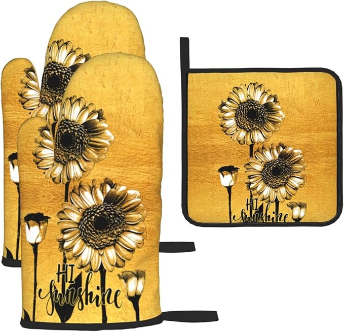 Sunflower Oven Mitts and Pot Holders Sets, Heat Resistant Gold Kitchen Oven by Unknown