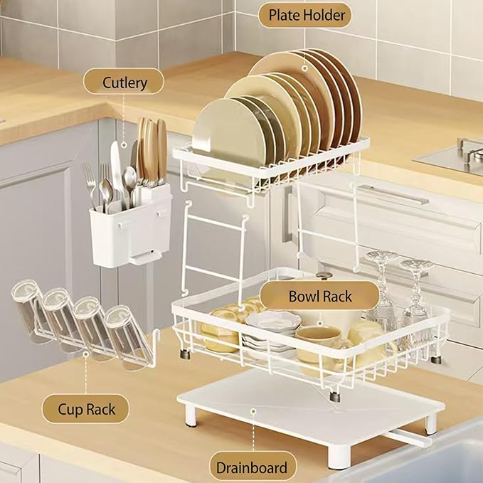 Small 2 Tier Dish Drying Rack, Space Saving Dish Racks - Image 2
